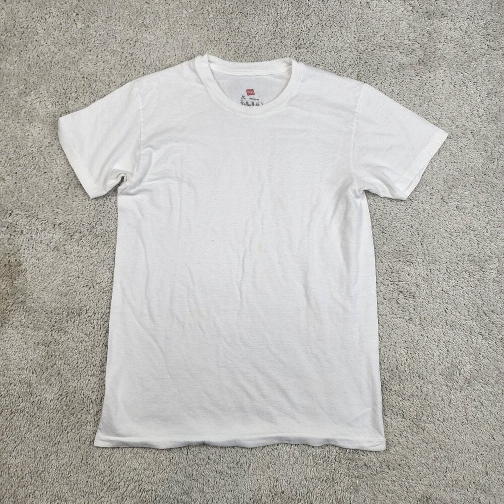 Vintage 80s Hanes Blank T-shirt Mens Size Small S/P White Single Stitch Y2K USA